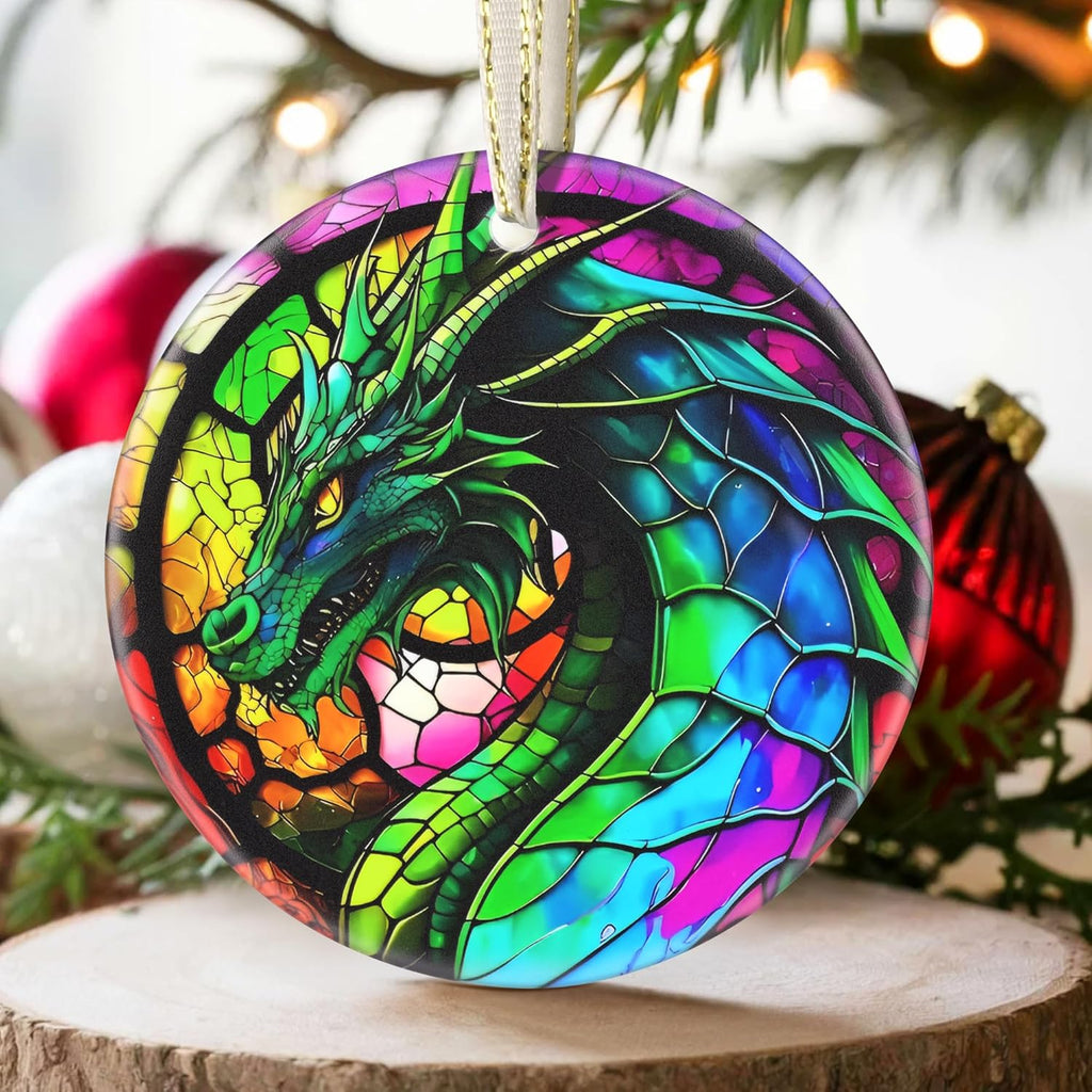 Dragon 2025 Ceramic Christmas Ornaments - Christmas Tree Ornament, Round, Holiday Tree Decor, Gift Idea for Men