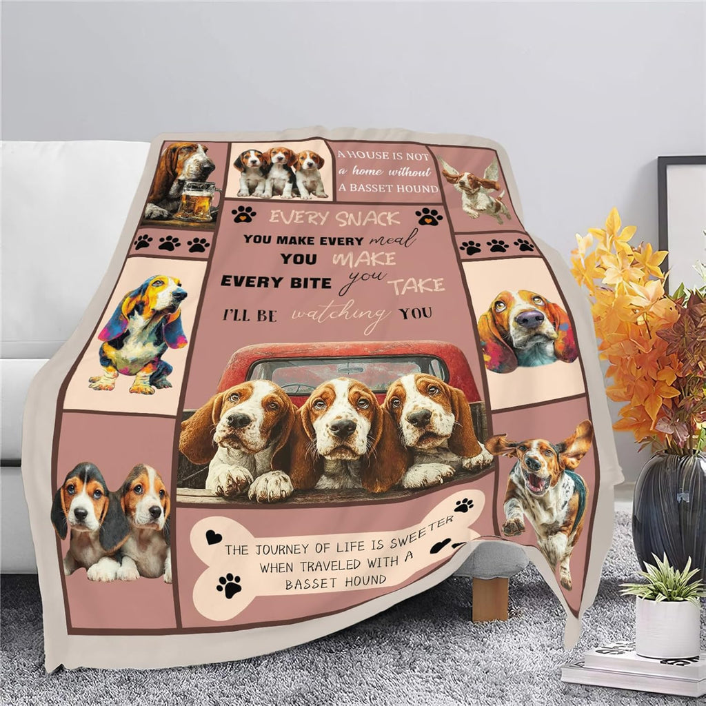 Basset Hound Throw Blanket Basset Hound Puppy Stuff Gifts for Dog Lover Kids Girls Boys Adults Women Men Soft Cozy Warm Plush Fluffy Fuzzy Fleece Blanket Decor 60''X80''