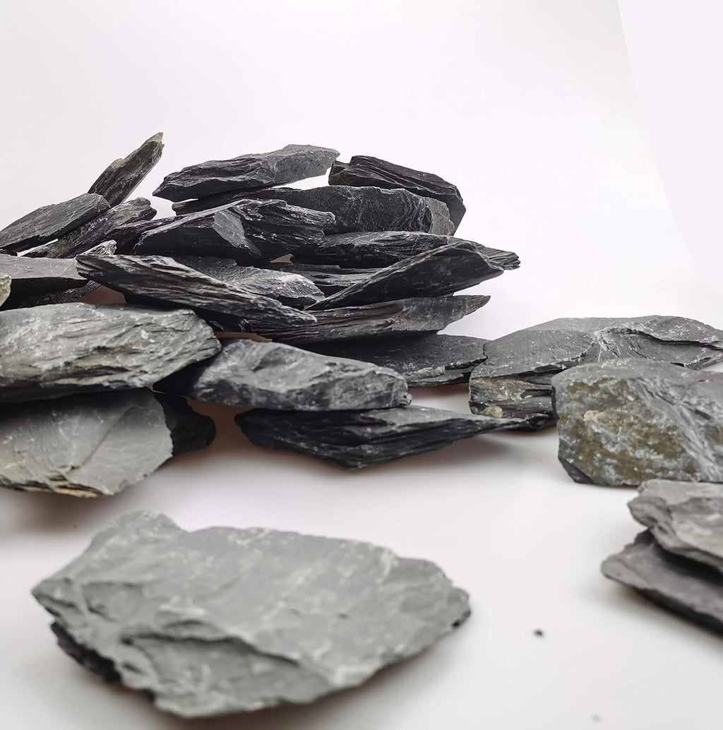 Voulosimi Natural Slate Rocks PH Neutral Stone Perfect Rocks for Aquariums, Landscaping Model,Tank Decoration,Amphibian Enclosures (10 LB, 3-5 inch)