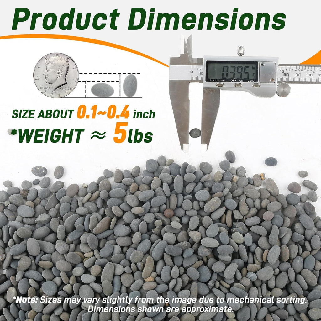 5 lbs Pebbles, 0.1-0.4 Inch Small Pebbles for Pots Indoor Plants, Succulent, Vase, Fish Tank, Decorative River Rocks for Garden Landscaping, Home Decor, Outdoor Paving, Grey
