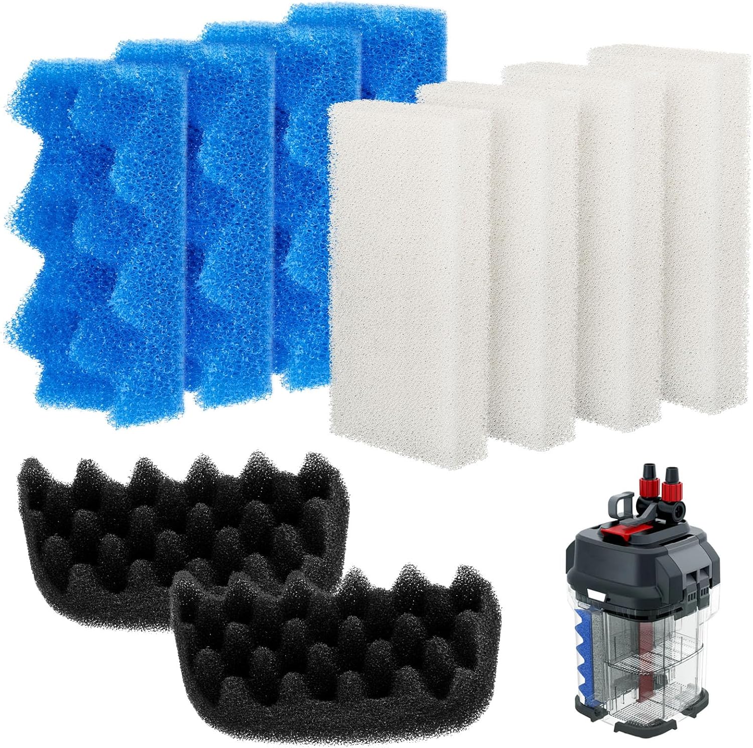 106/107 Bio Foam Replacement Aquarium Filter Media Kit Compatible with Fluval 106/107 Canister Filters, Bio Foam Sponge Set - 4 White, 4 Blue & 2 Black Foam for Biological and Mechanical Filtration