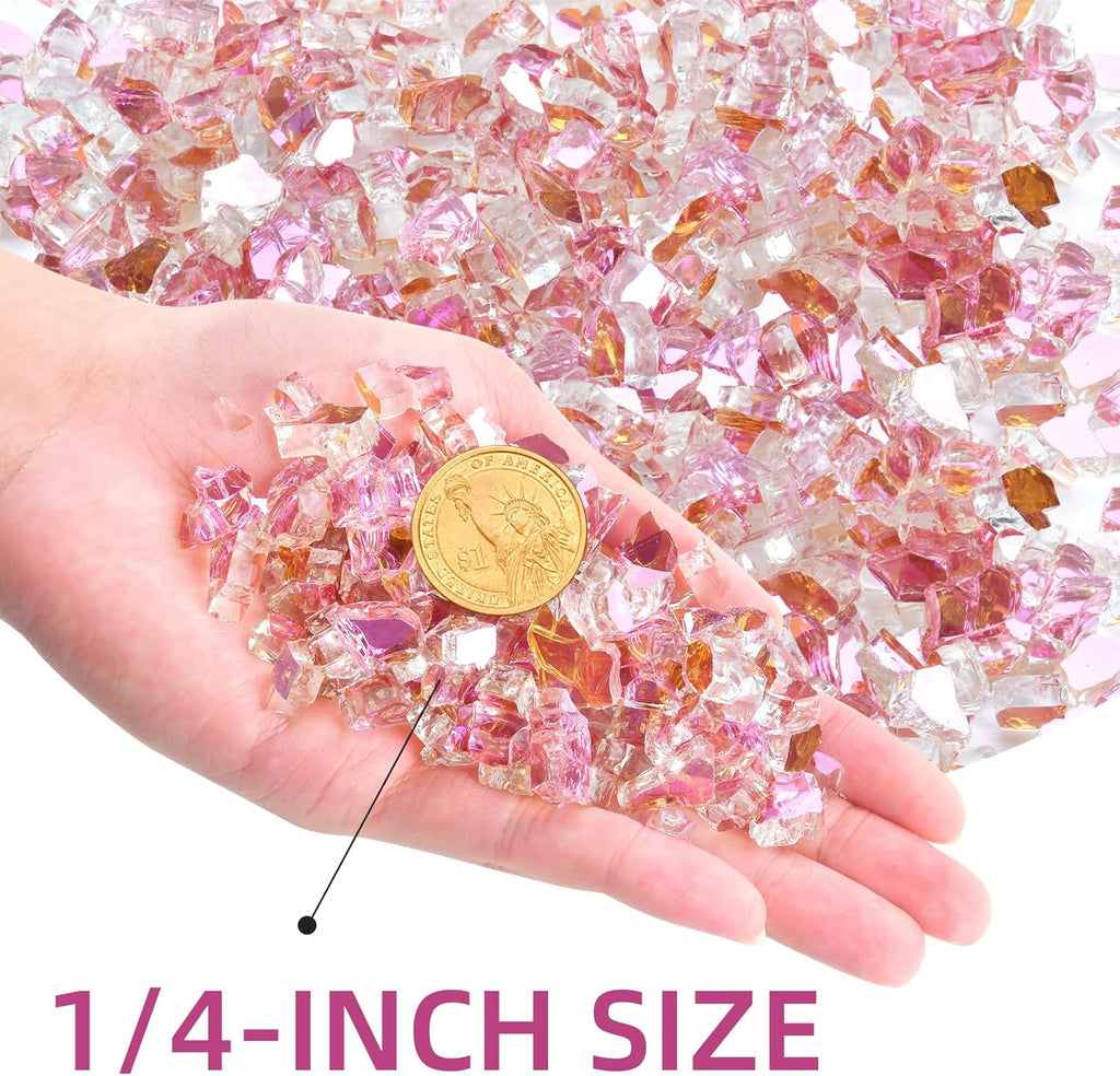 GasSaf 1/4 Inch Fire Glass Reflective Tempered Fireglass Cut Crushed FireGlass for Fire Pit, Fireplace, Replaces Existing Gas Logs & Lava Rocks (20 Pound)(Rose Gold)