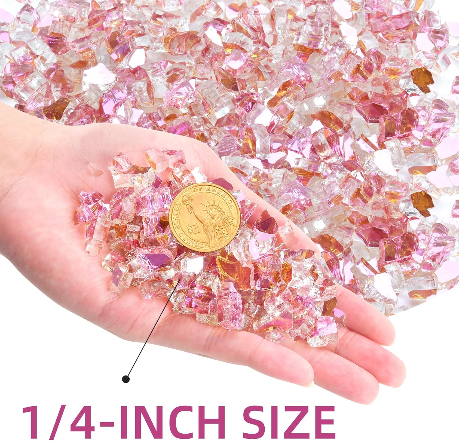 GasSaf 1/4 Inch Fire Glass Reflective Tempered Fireglass Cut Crushed FireGlass for Fire Pit, Fireplace, Replaces Existing Gas Logs & Lava Rocks (20 Pound)(Rose Gold)