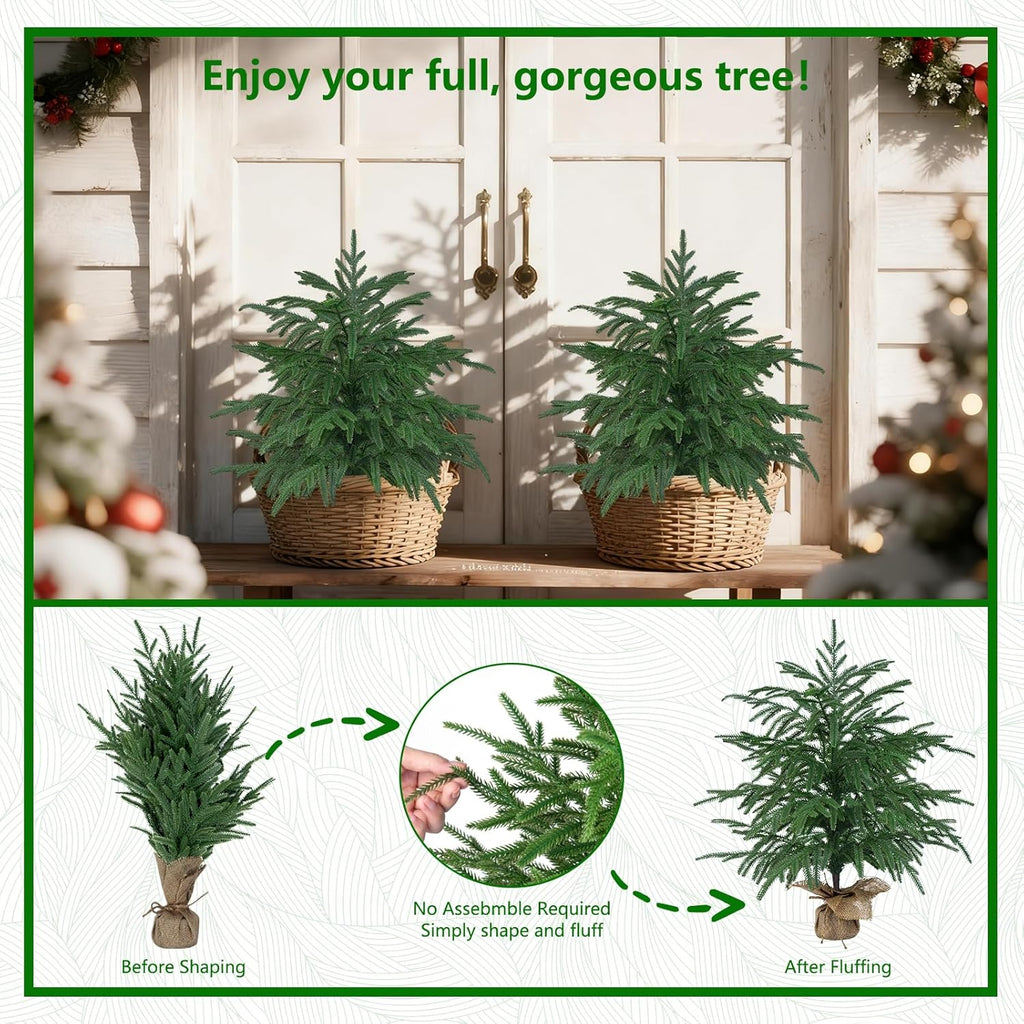 2FT Artificial Norfolk Pine Tree with Decorative Pot - Tabletop UV Protection Faux Tree Fake Plants with PE Branch for Indoor Outdoor Home Front Porch Christmas Decor