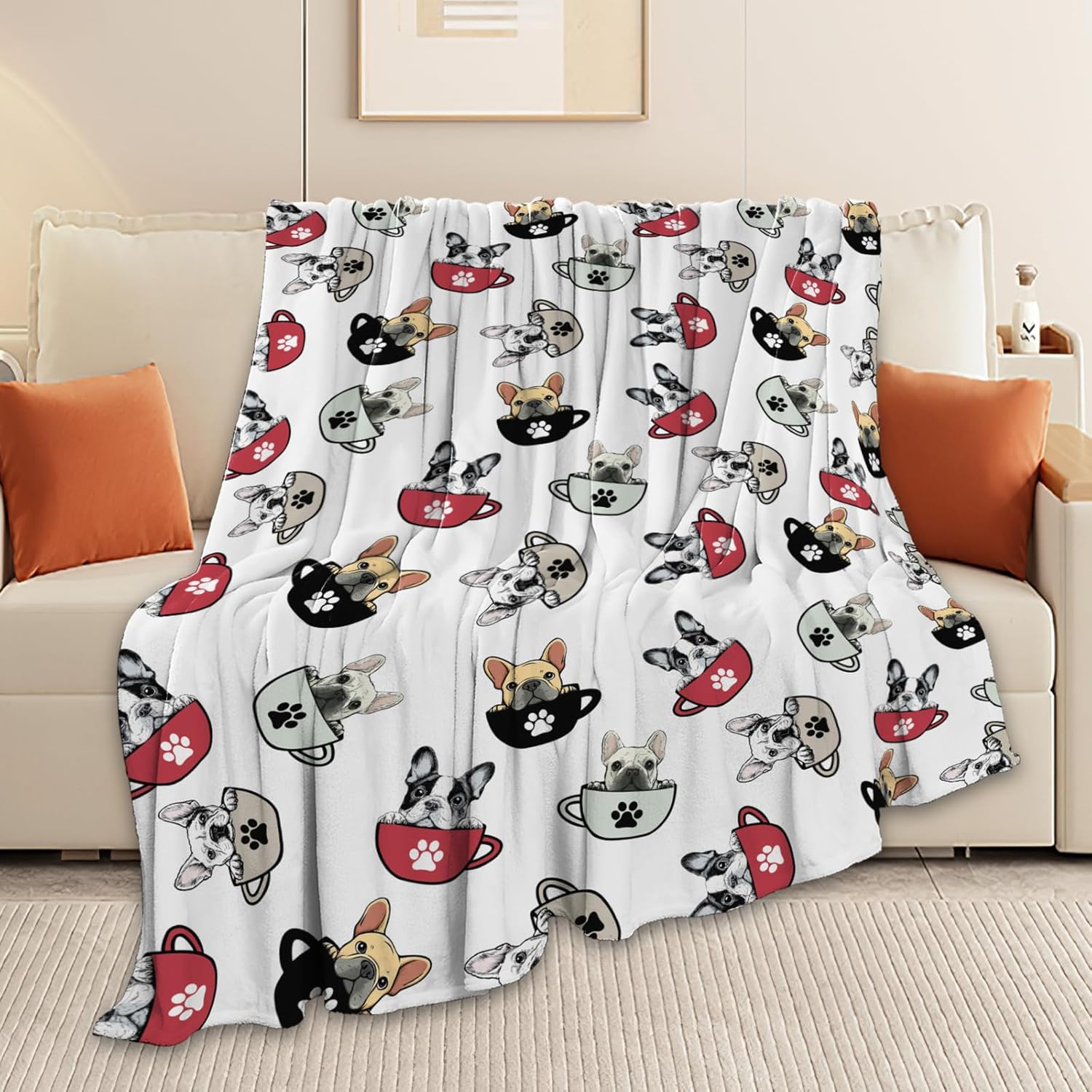 Boston Terrier Throw Blanket French Bulldog Frenchie Puppy Stuff Gifts for Dog Lover Kids Girls Boys Adults Women Men Soft Cozy Warm Plush Fluffy Fuzzy Fleece Blanket Decor 60''X80''