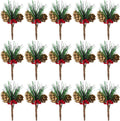 CHRORINE 15 Pcs Artificial Pine Cone Picks and Red Berry Mini Artificial Pine Tree for Christmas Party Flower Wreaths and Holiday Decorations