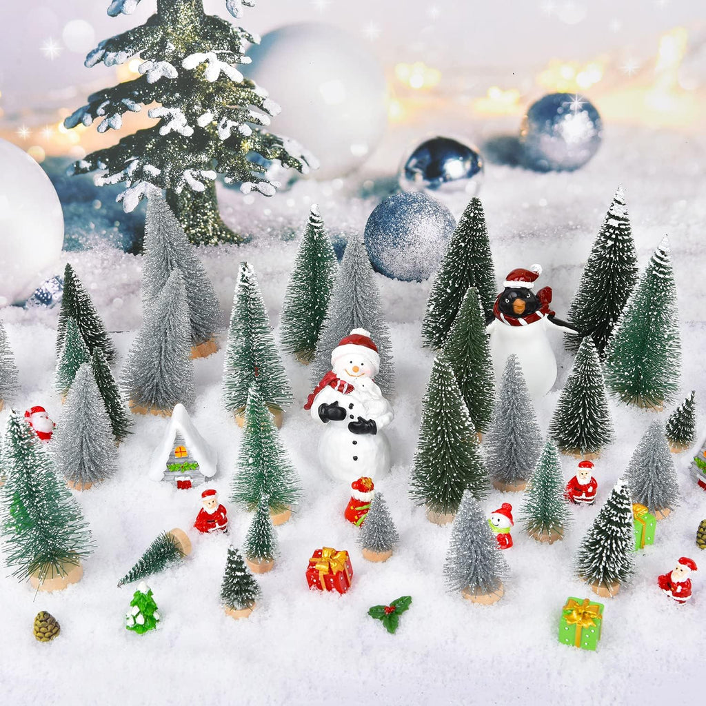 DearHouse 30PCS Artificial Mini Christmas Trees, Mini Pine Tree Sisal Trees with Wood Base Bottle Brush Trees for Christmas Table Top Decor Winter Crafts Ornaments (Silver, 30)