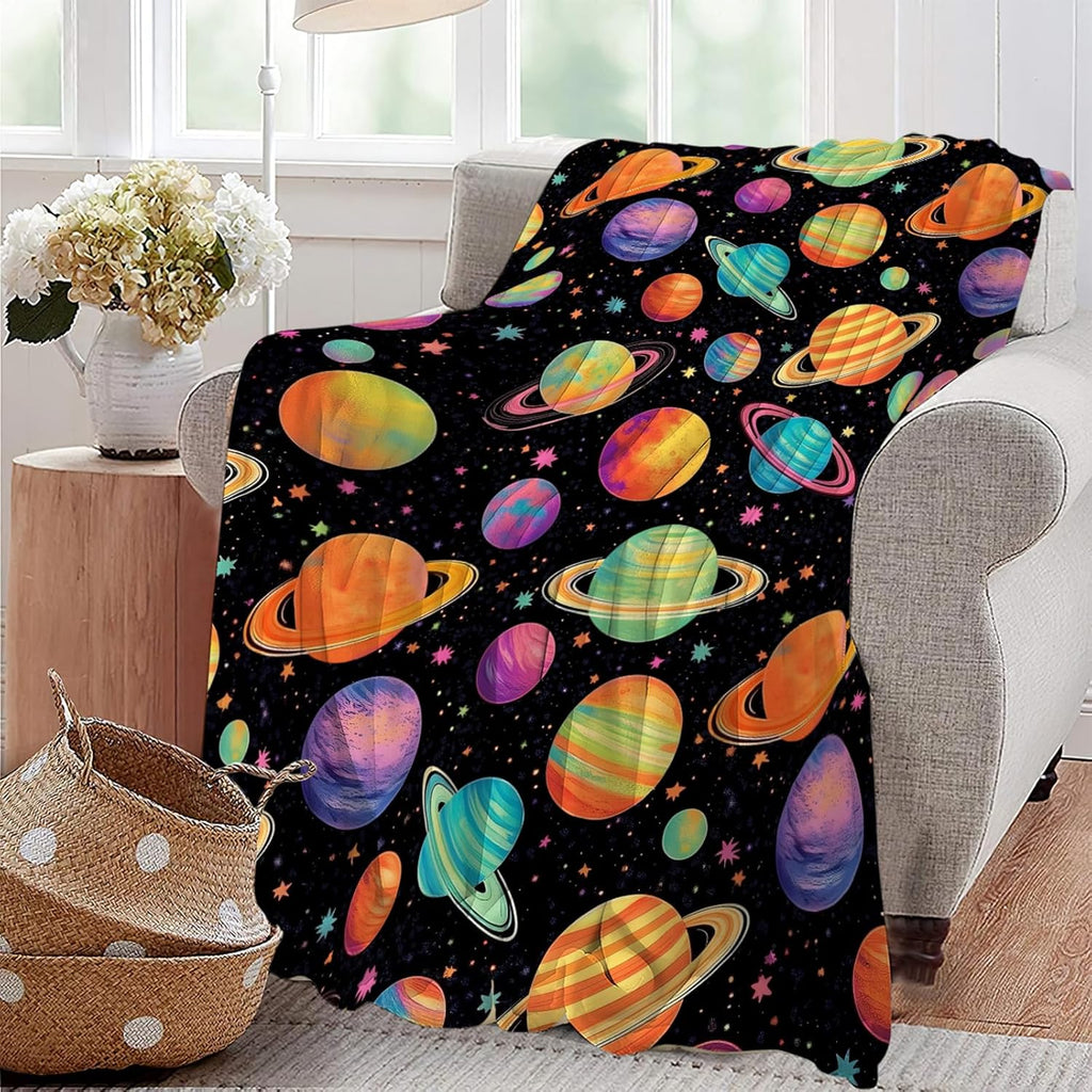 Space Planet Throw Blanket Solar System Print Throw Blankets Gifts for Couch Sofa Bed Stuff Decor Soft Cozy Fleece Plush Warm Flannel Bedding for Lover Boys Girls 50"x60"