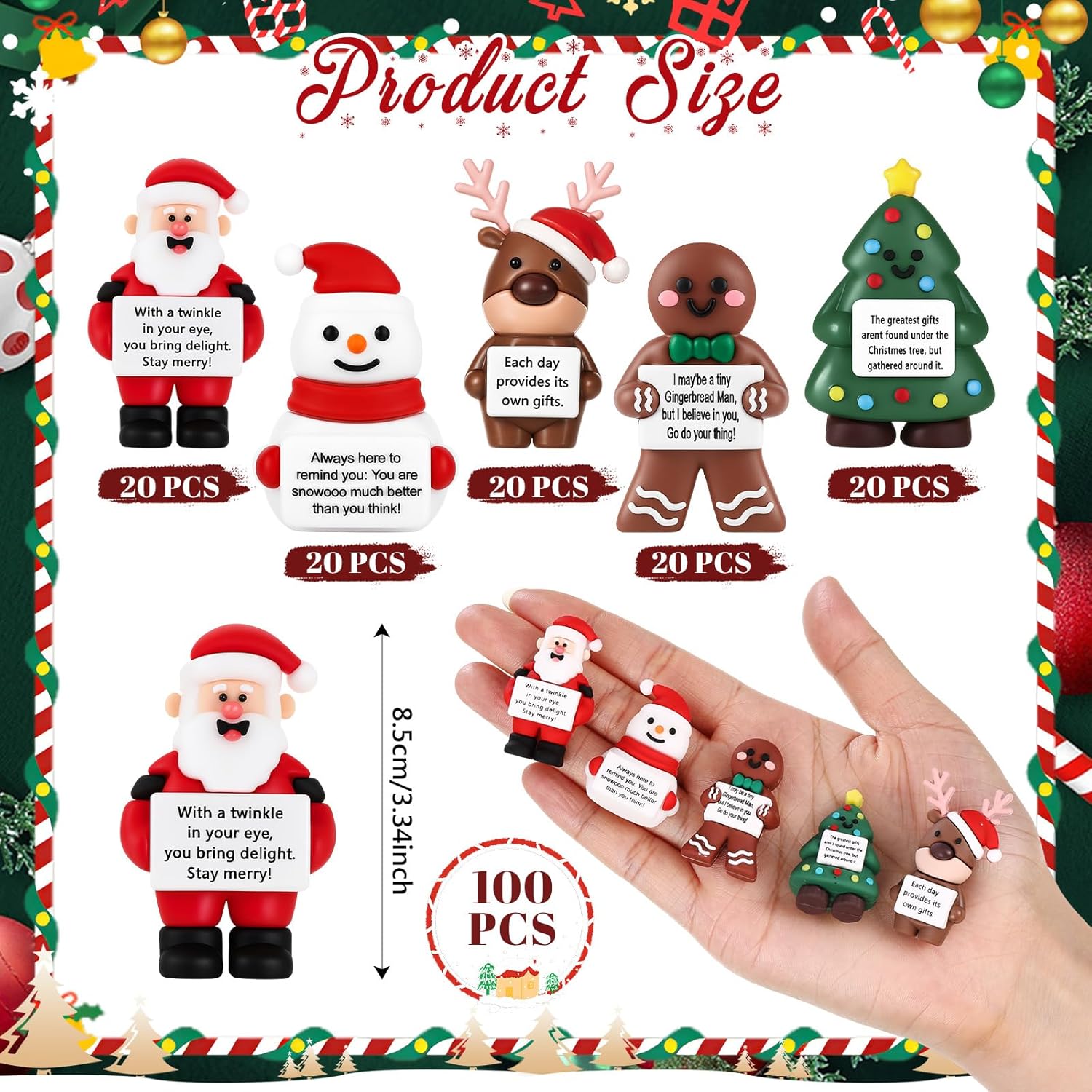 Gejoy 25 Pcs Mini Rubber Christmas Toys Positive Mini Christmas Figures Gifts Decorations and Encouragement Birthday Motivational Gifts for Colleague Staff Teacher