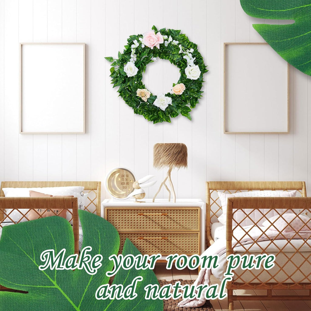 XunYee 168 Pcs Artificial Jungle Vines Tropical Leaf Garland and Monstera Palm Leaves Jungle Decoration Set, Fake Ivy Vines Green Greenery Faux Leaves for Baby Shower Safari Tropical Party Decoration