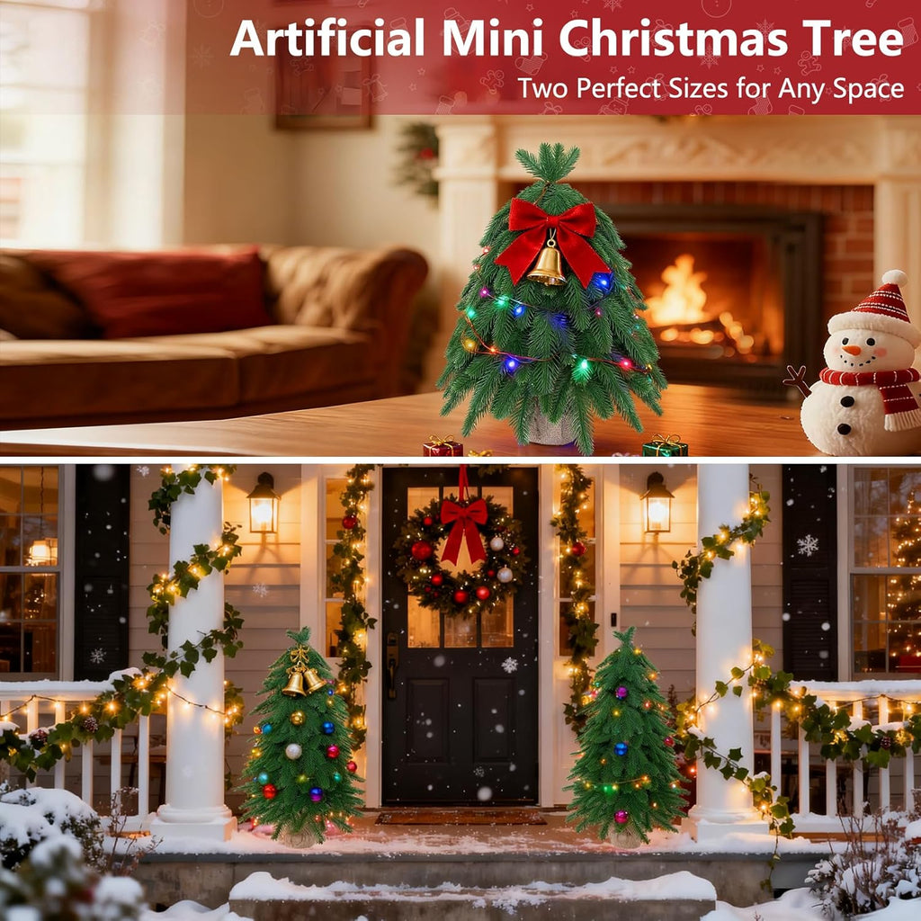 3FT Small Mini Christmas Tree for Tabletop, 1PC Artificial Desktop Christmas Tree with Norfolk Pine Top Design, Small Xmas Tree with Burlap Base for Table Desk Home Christmas Decor