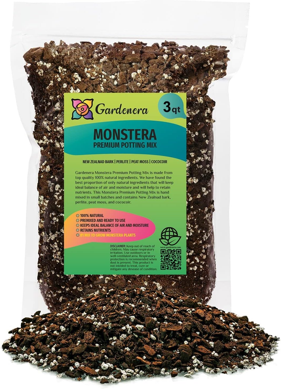 Gardenera Premium Monstera Potting Soil - Quick Drain Potting Soil for Growing and Repotting Monstera Deliciosa/Swiss Cheese Plant - 3 Quart Bag