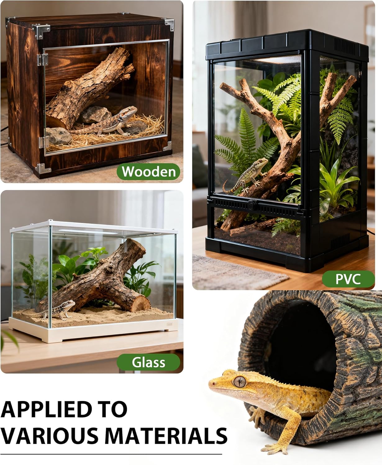 Magnetic Crested Gecko Hide - Resin Hollow Log Cave, Reptile Hide Cave, Reptile & Amphibian Habitat Hideouts, Terrarium Decor