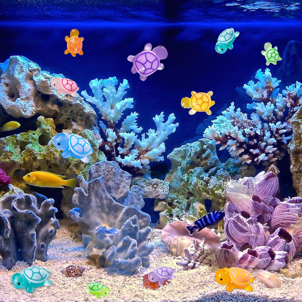 15pcs Luminous Mini Resin Turtles, Cute Tiny Turtle Figurines Glow in The Dark, for Fairy Garden Accessories, Cake Topper, Ocean Animal Theme Decor, DIY Outdoor Micro Landscape, Hidden Game