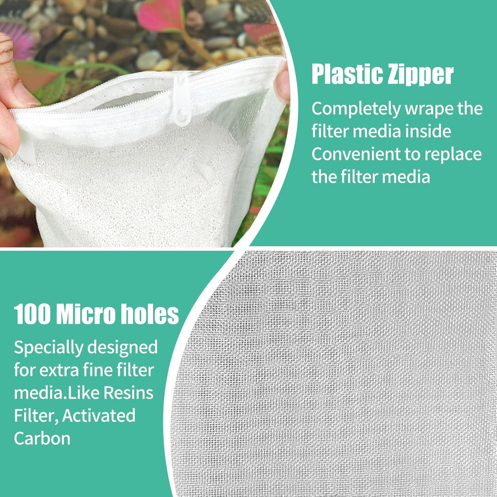AQUANEAT Aquarium Filter Media Bags 6pcs Fish Tank Extra Fine 100 Micron Mesh Bags with Plastic Zipper for Activated Carbon (5.5” x 8”)