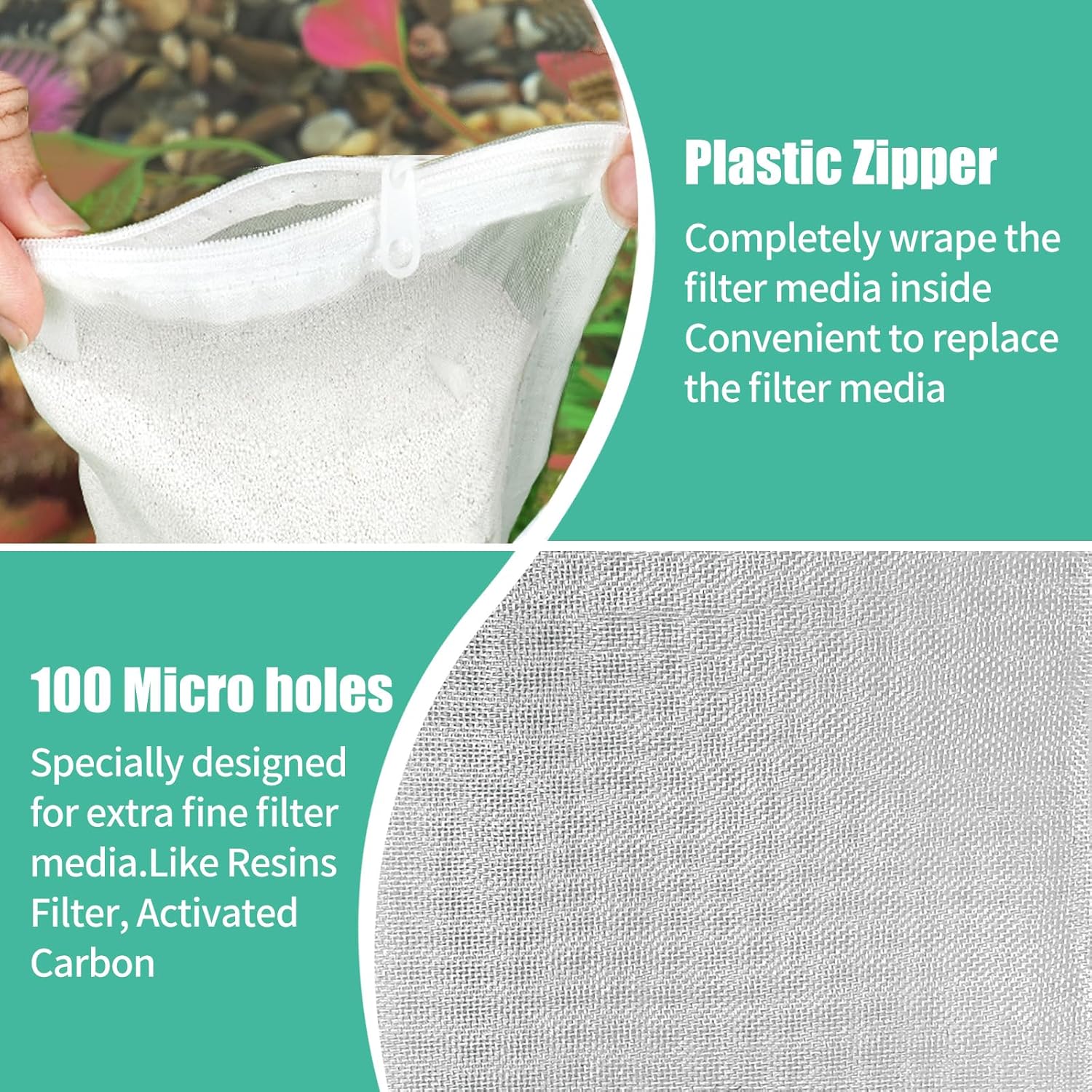 AQUANEAT Aquarium Filter Media Bags 6pcs Fish Tank Extra Fine 100 Micron Mesh Bags with Plastic Zipper for Activated Carbon (5.5” x 8”)