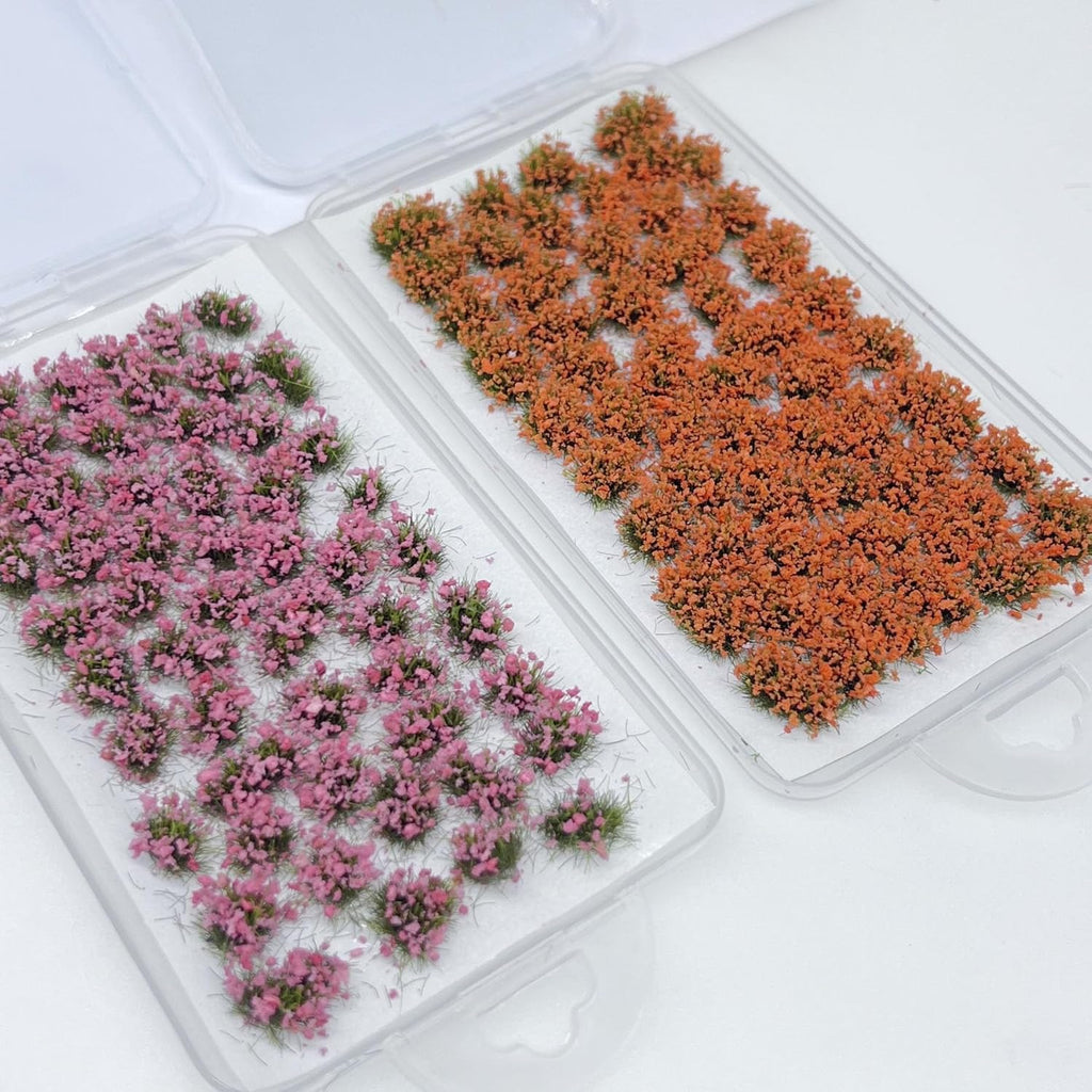 Woohome 106 Pcs DIY Miniature Colorful Flower Cluster Self Adhesive Flower Vegetation Groups Pink Orange Static Grass Tufts for Train Landscape Railroad Scenery Sand Military Layout Model