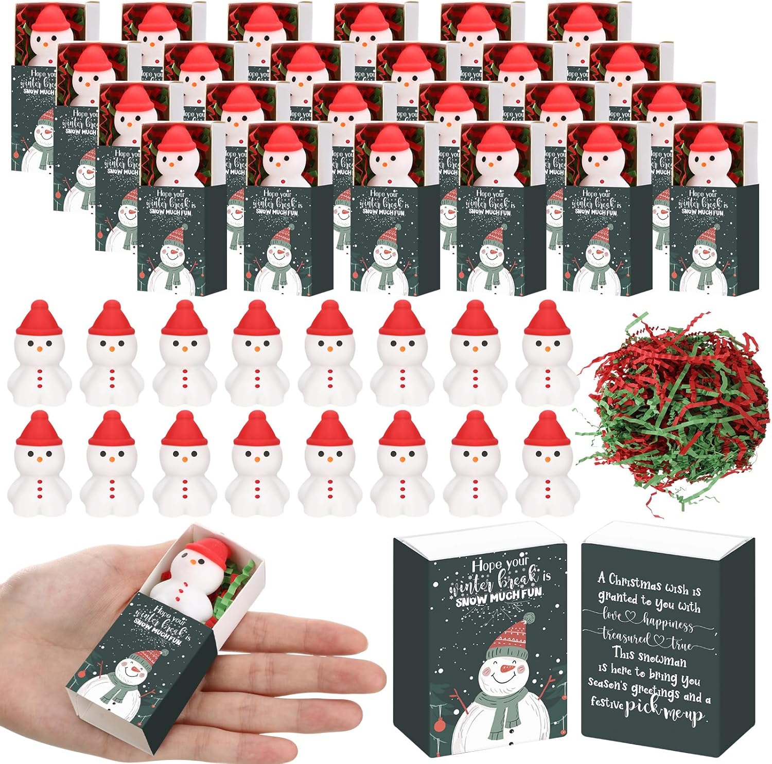 Wettarn 24 Sets Winter Break Gifts Snowman Stress Balls with Support Gift Boxes Bulk Christmas Party Favors for Students Teachers Relief Toys Office Classroom Prizes Holiday Stuffers