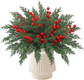 Weldomcor Christmas Artificial Pine Branches 60 Pcs Faux Norfolk Pine Stems with Red Berries, Xmas Fake Greenery Cedar Stems Plants Evergreen Picks DIY Christmas Decorations Holiday Home Table Decor