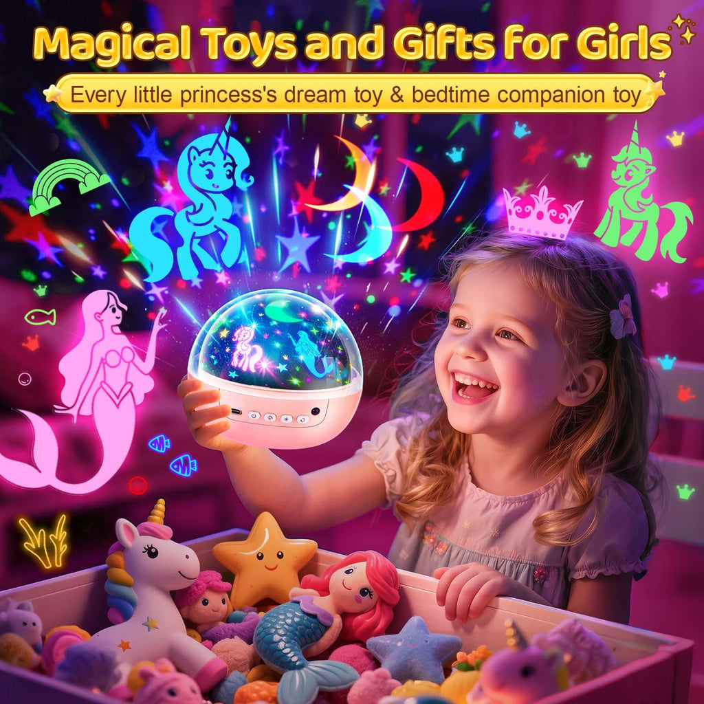 Girl Toys Age 1-10 Years Old, 【3 Film & 93 Colors】Princess Toys Mermaid Toys Unicorn Toys for Girls Age 4-6 Night Light for Kids Projector, Remote Control Little Girls Toys, Girl Gifts Toys for 3-8