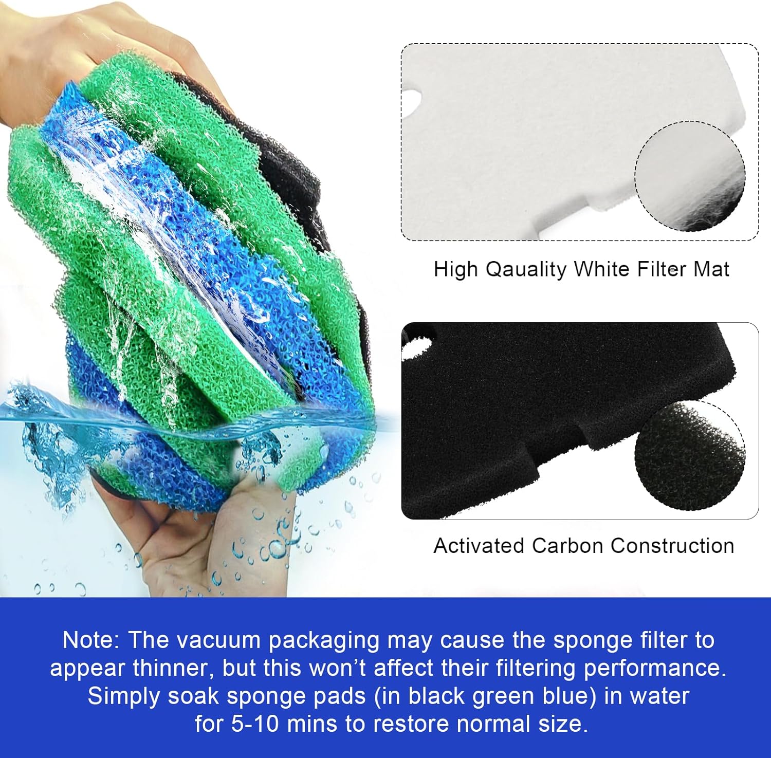 16 PCS Replacement Canister Filter Pads Compatible with SUNSUN HW-302/505A Polar Aurora 265 GPH CF-300, Aquarium Filter Sponge Pad Fish Tank Bio Floss Media