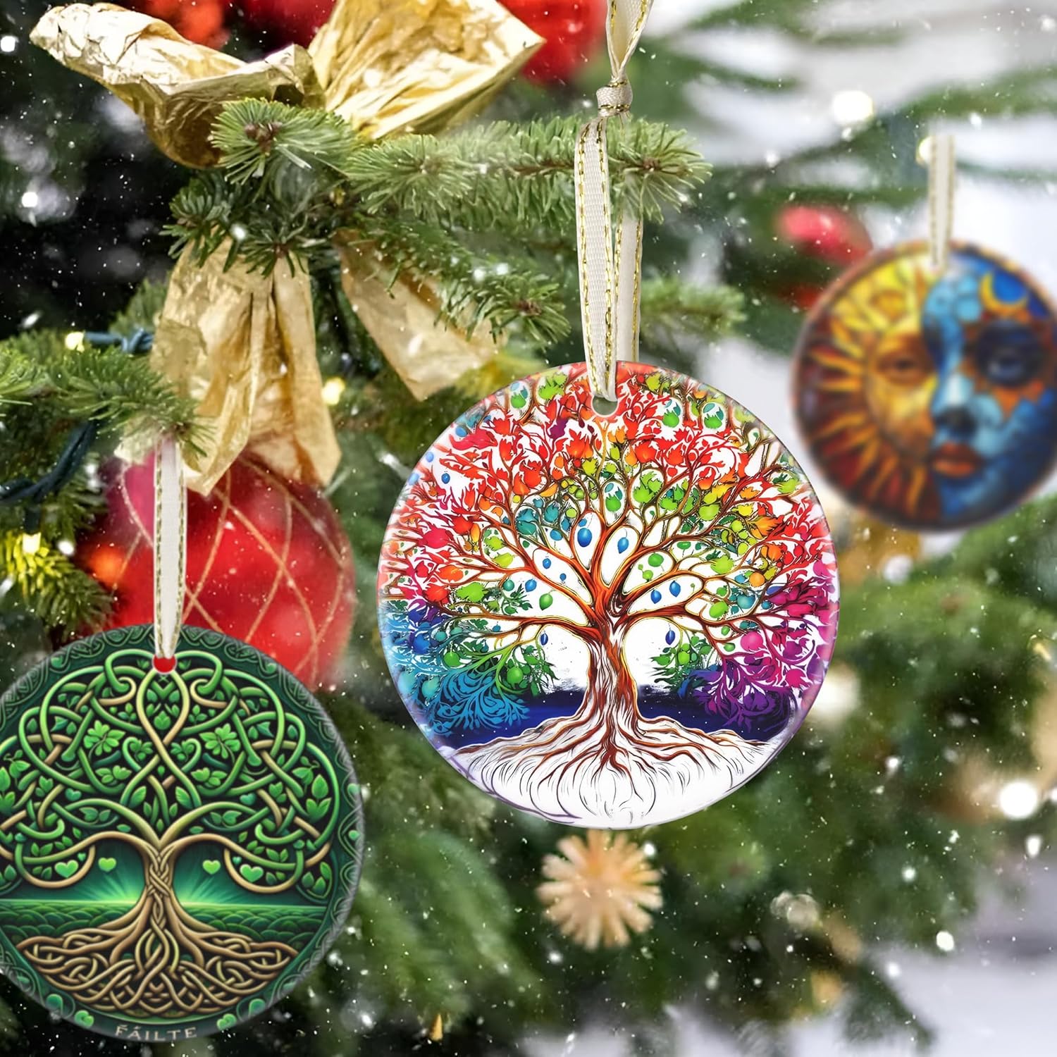 2025 Christmas Ornaments, Round Ceramic, Holiday Decor for Christmas Tree, Gift Idea for Friends