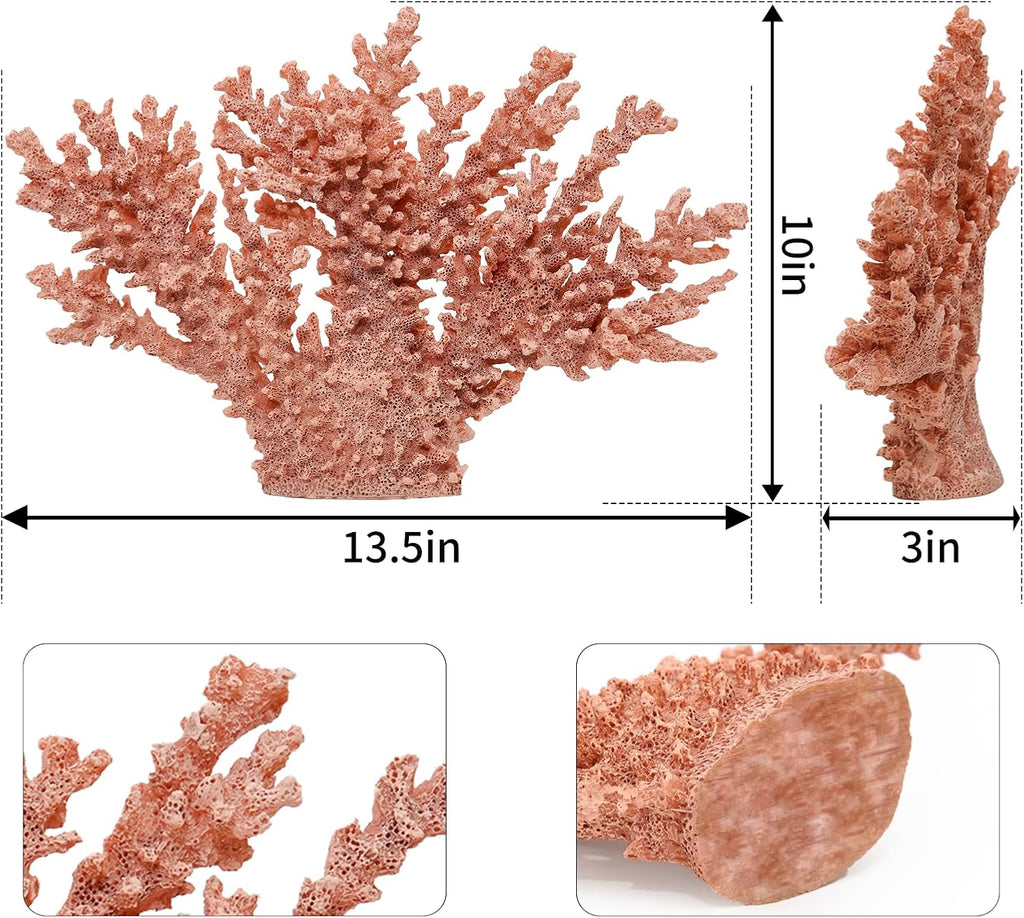 Coral Coastal Decor, Artificial Resin Coral Reef Statue, Coastal Room Decor Beach Decorations for Home Bathroom Bedroom,Ocean Themed Decor for Office,Aquarium,13.5''Lx10''H, 1008P, Pink;