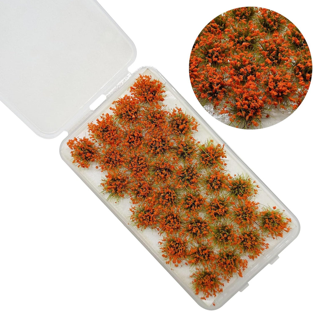 Woohome Static Grass Tuft Model Gras s Tufts, 64 PCS Railway Artificial Grass Pink and Orange Bushy Tuft Flower Cluster Vegetation Groups for DIY Building Model Train Landscape Railroad Scenery