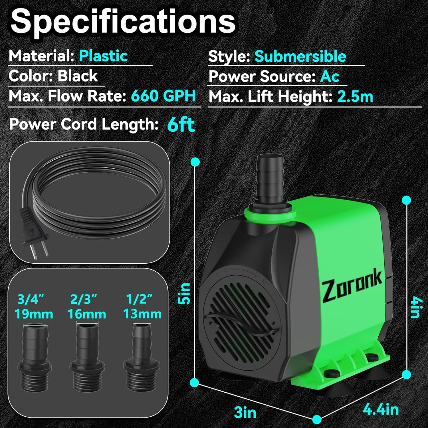 Fountain Water Pump 660GPH with Indoor Mechanical Timer Ultra Quiet 8.2ft High Lift for Fountains, Hydroponics, Ponds, Aquariums & More……