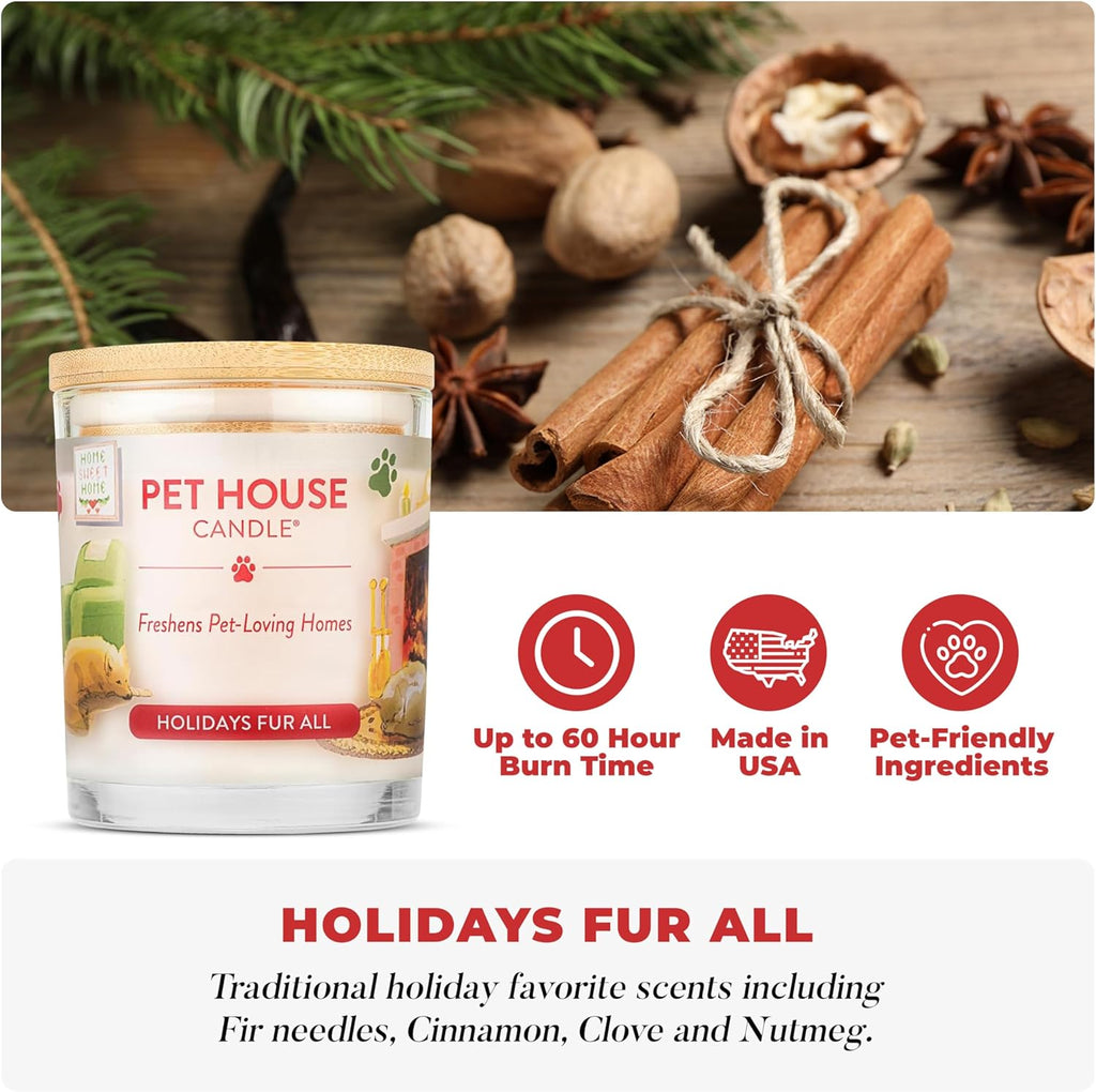 One Fur All Pet House Christmas Candles, Long Lasting, Clean Burning, Soy Wax Scented Pet Odor Candles Holidays Fur All