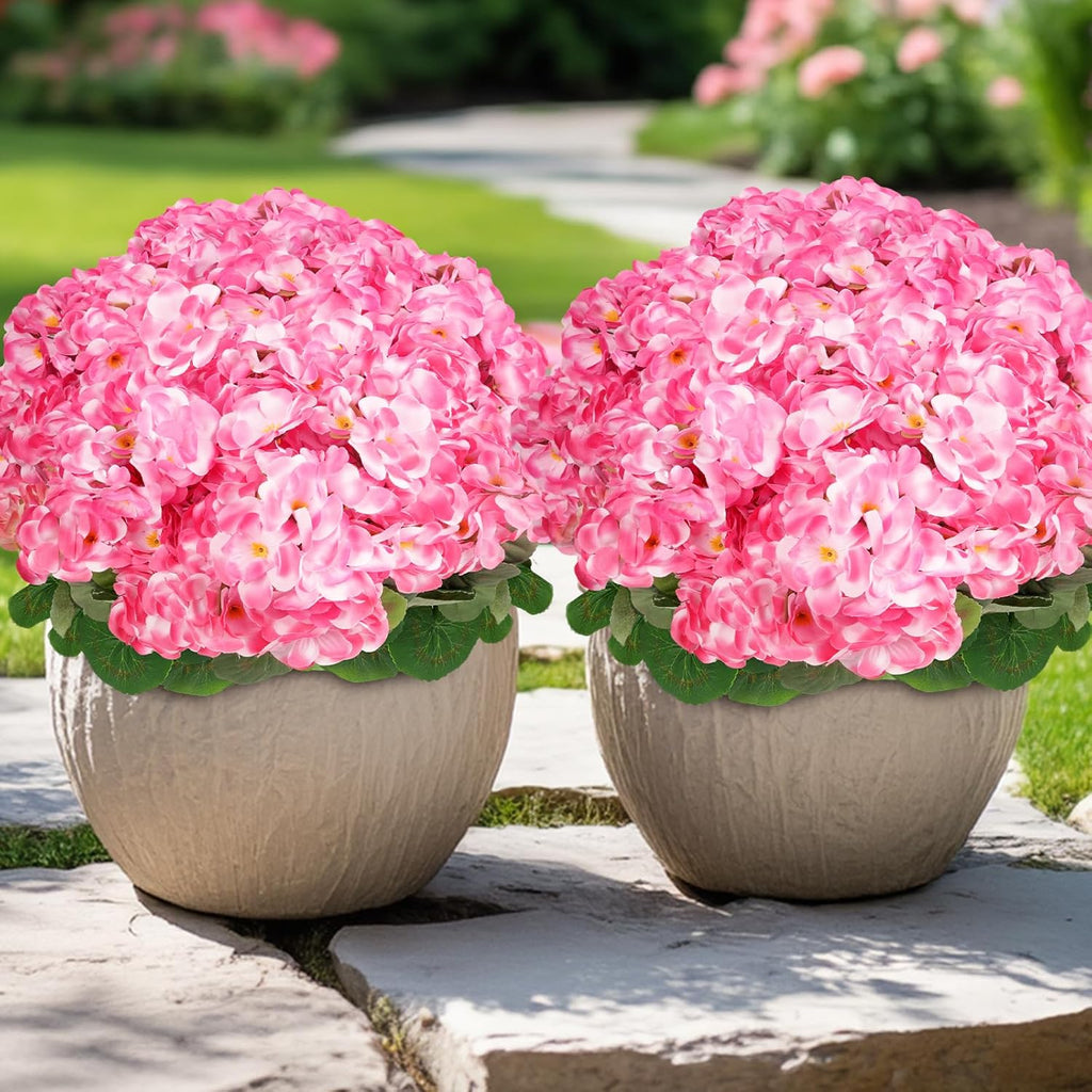 6 Bundles Artificial Flowers for Outdoors, Faux Geraniums Artificial Flowers Realistic, Faux Plants Outdoor UV Resistant for Garden Patio Porch Window Box Home Indoor Outdoor Decor (12, Pink)