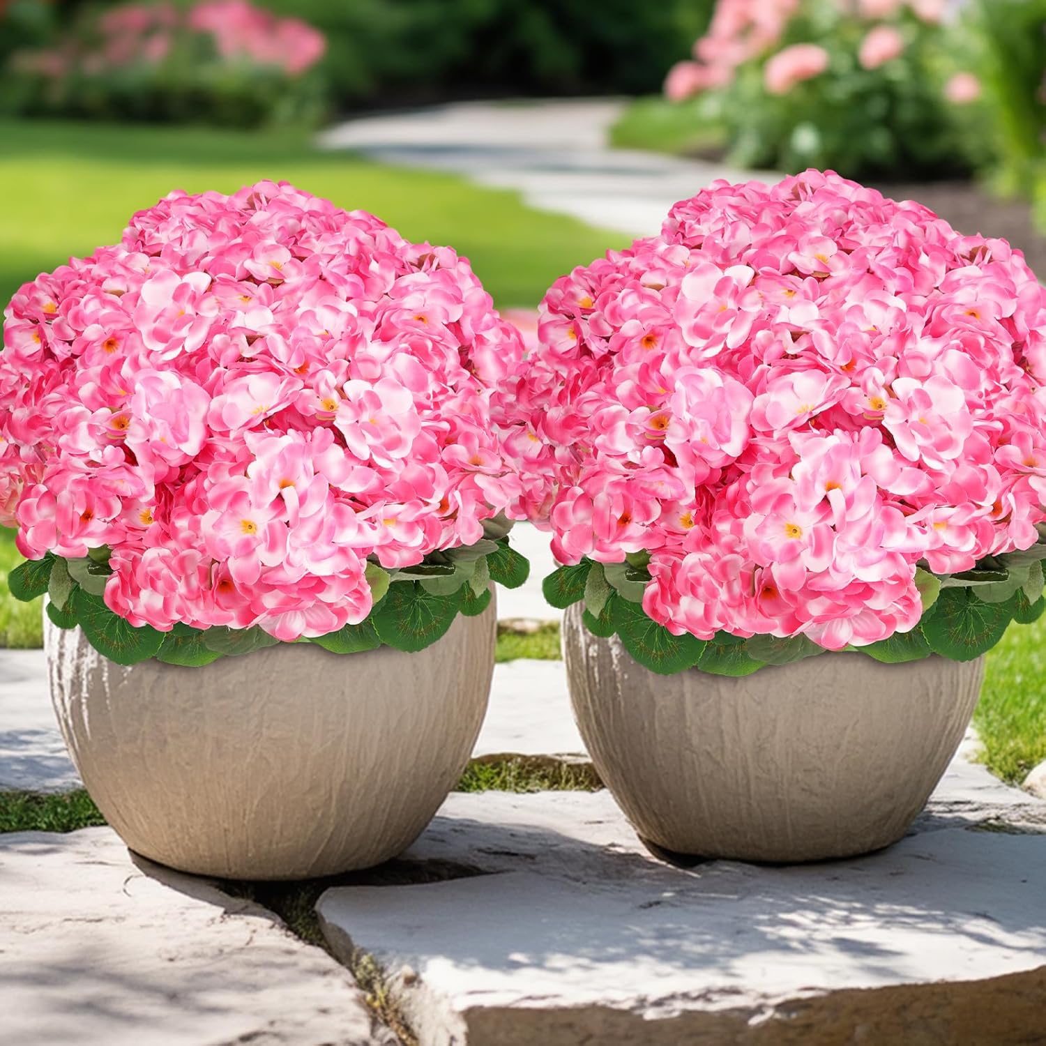 6 Bundles Artificial Flowers for Outdoors, Faux Geraniums Artificial Flowers Realistic, Faux Plants Outdoor UV Resistant for Garden Patio Porch Window Box Home Indoor Outdoor Decor (12, Pink)