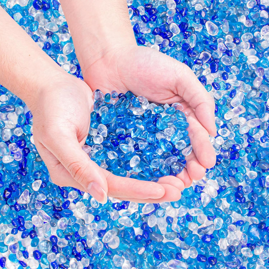 Keedolla 15 Oz Blue Mix Aquarium Glass Pebbles Stones Fish Tank Rocks Gravel, Aquarium Rocks Glass Gems Stones for Crafts, Vase Fillers, Garden, Succulent Plants Decor