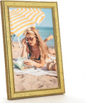 Wood 6x11 Frame Gold, Ornate Natural 11x6in Poster Picture Frame, Modern Golden 6 x 11inch Gallery Wall Photo Frame with HD Plexiglass, Horizontal Vertical Wall Mounting Display 1pcs