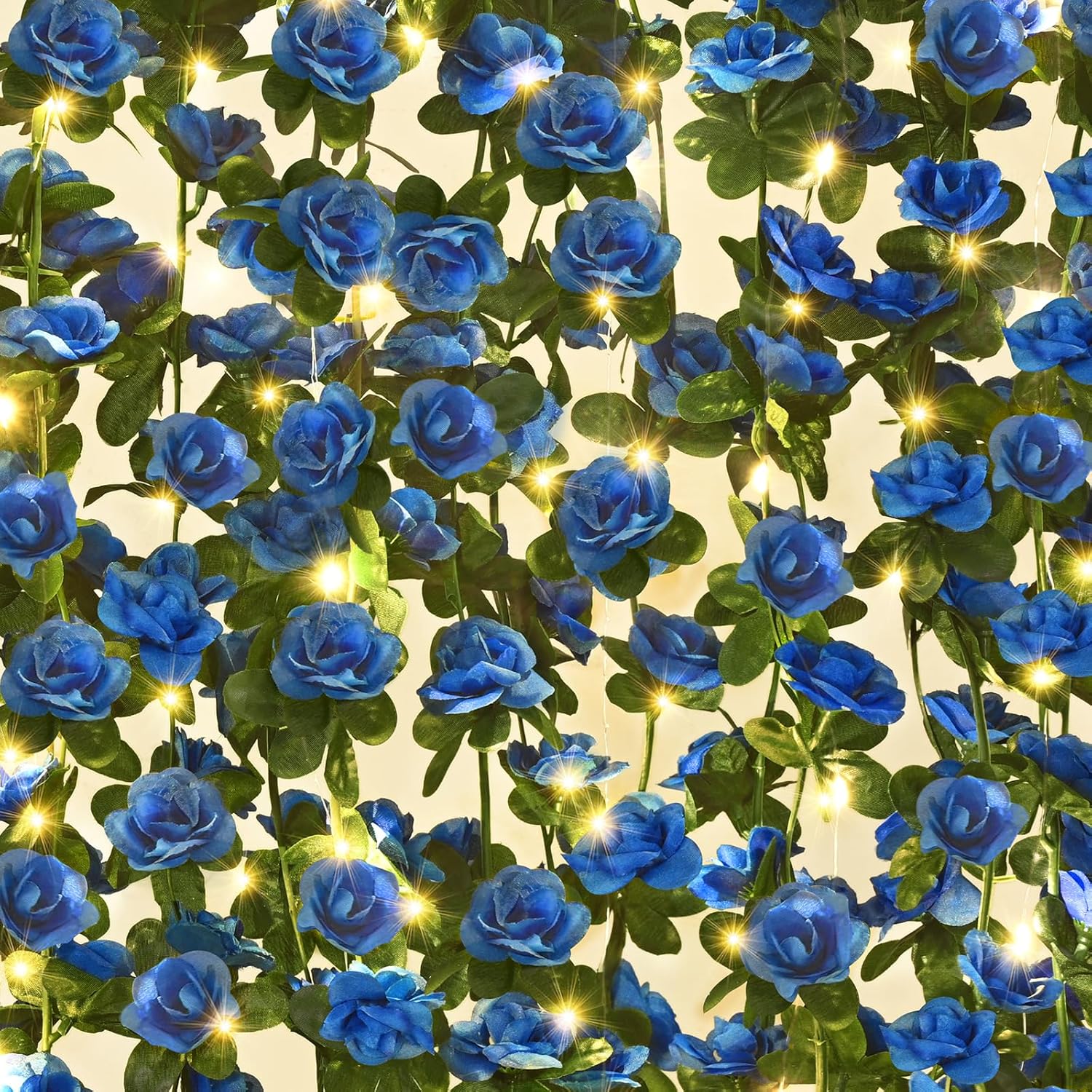 BLEUM CADE 5Pcs 41Ft Flower Garland Artificial Rose Vines with 32.8Ft String Lights, Cute Fake Hanging Flower Vines Floral Garland Decorations for Wedding Party Wall Room Decor Aesthetic