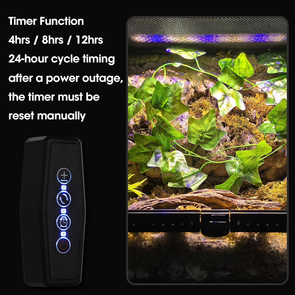 12-Inch UVB Reptile Light,4H/8H/12H Timer,3 Modes Lighting,5 Level Brightness, 12W UVA UVB Lamp for Desert Tropical Animals Bearded Dragons Turtle Chameleon Tortoises Gecko Snake Frog