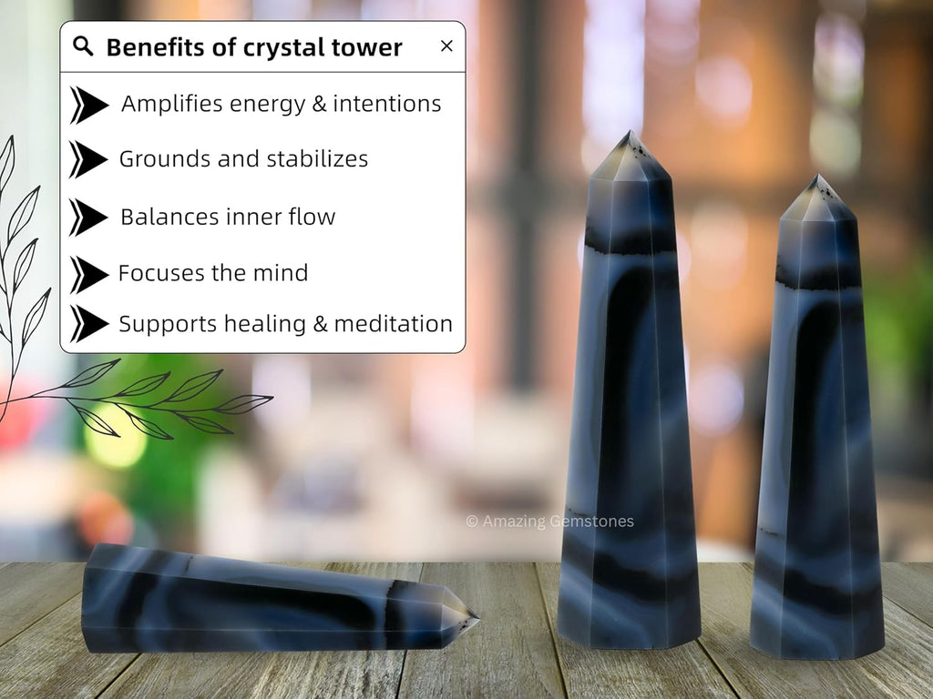 Amazing Gemstone Dendrite Agate Crystal Towers - Natural Healing Crystal Point Obelisk for Reiki Healing and Crystal Grid (2 Inch to 3 Inch)