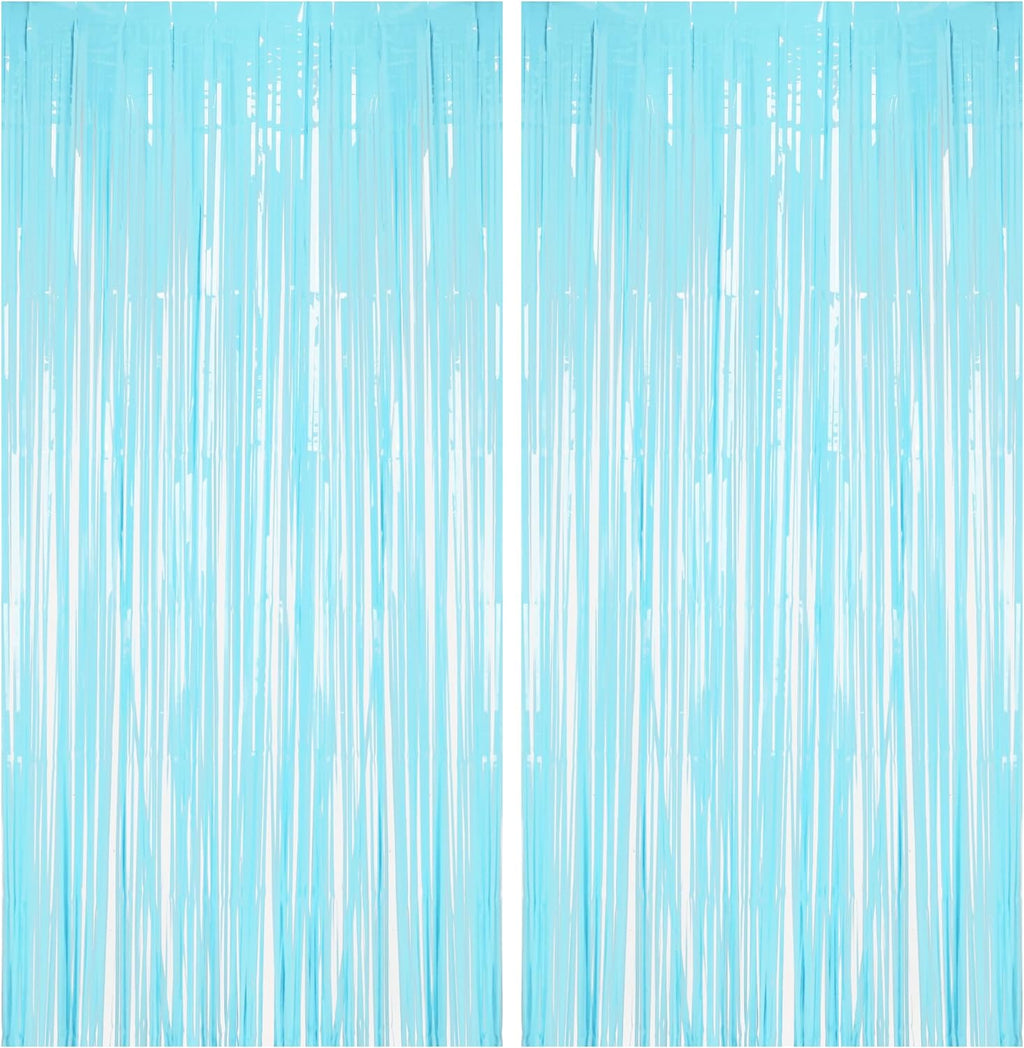 BRAVESHINE Foil Fringe Curtains Backdrop - 2Pcs Pastel Blue Streamers Tinsel Backdrop for Christmas/Winter’s Snowflake/Frozen/Baby/Boy/Under Sea/Shark/Mermaid/Bachelorette/Birthdays Party Decorations