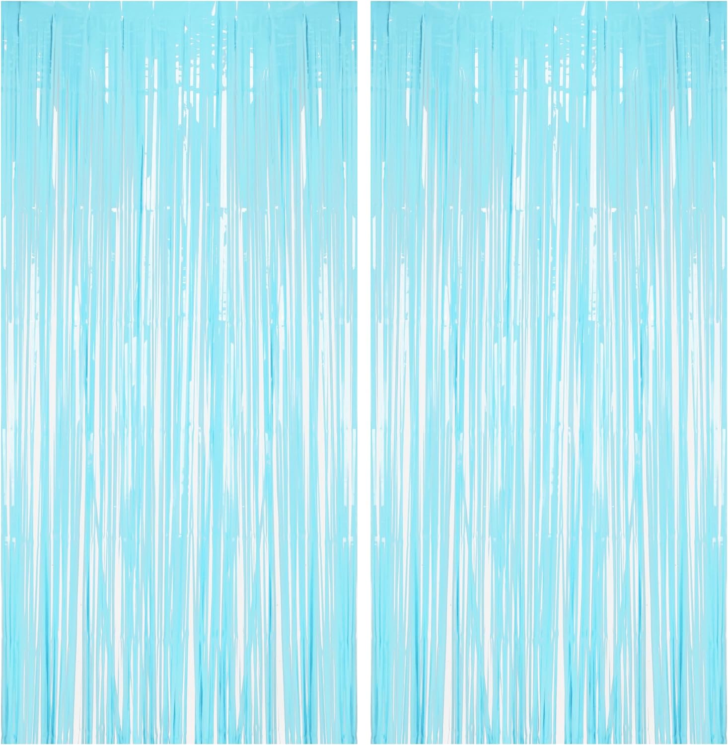BRAVESHINE Foil Fringe Curtains Backdrop - 2Pcs Pastel Blue Streamers Tinsel Backdrop for Christmas/Winter’s Snowflake/Frozen/Baby/Boy/Under Sea/Shark/Mermaid/Bachelorette/Birthdays Party Decorations