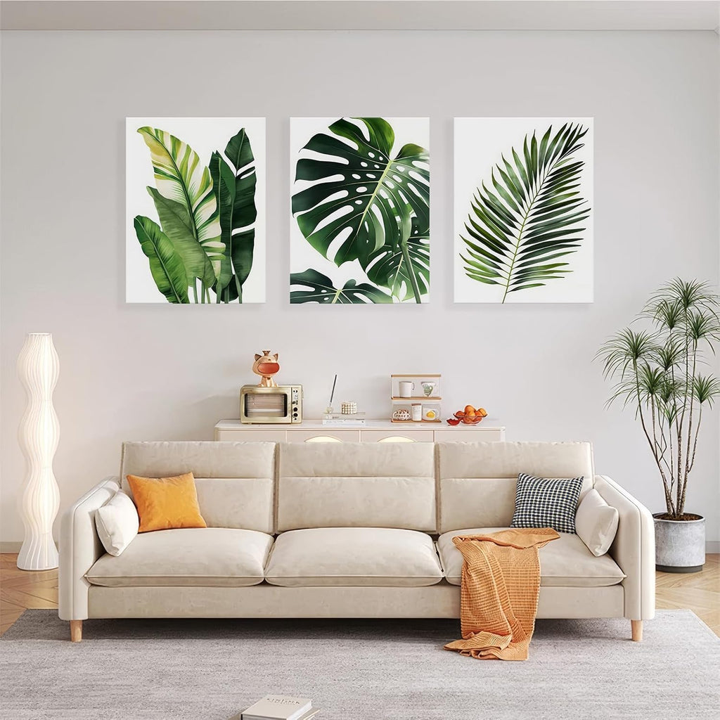 3pcs Framed Canvas Prints Botanical Leaf Modern Plant Palm Leaves Banana Leaf Tropical Wall Art Decor Canvas Poster Gallery Bathroom Bedroom Living Room Office 16x24 Inch Ready to Hang