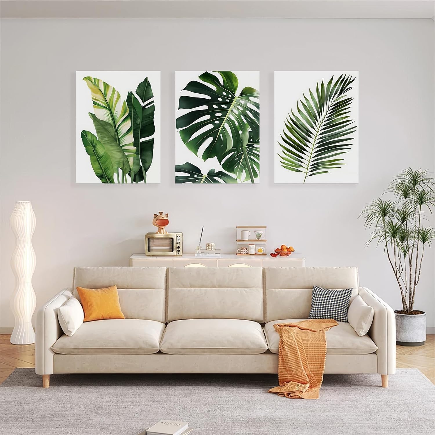 3pcs Framed Canvas Prints Botanical Leaf Modern Plant Palm Leaves Banana Leaf Tropical Wall Art Decor Canvas Poster Gallery Bathroom Bedroom Living Room Office 16x24 Inch Ready to Hang