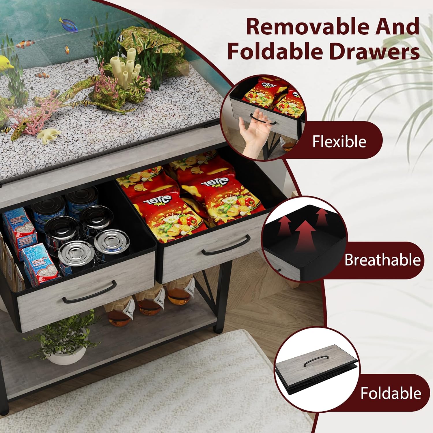 TFK 20-29-37 Gallon Fish Tank Stand with Power Outlet, Heavy Duty Metal Aquarium Stand with Two Storage Drawers for Fish Tank Accessories Storage, Perfect for Turtle Tank, Reptile Terrarium, Grey