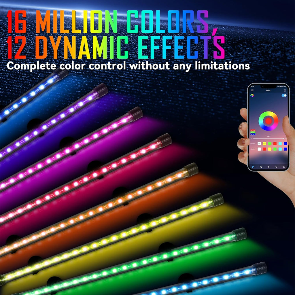 Smart App-Controlled RGB LED Aquarium Light with 16 Million Colors & 12 Dynamic Effects, Underwater Fish Tank Light with Timer, Submersible LED Lights with Adjustable Brightness and Speed - 15''
