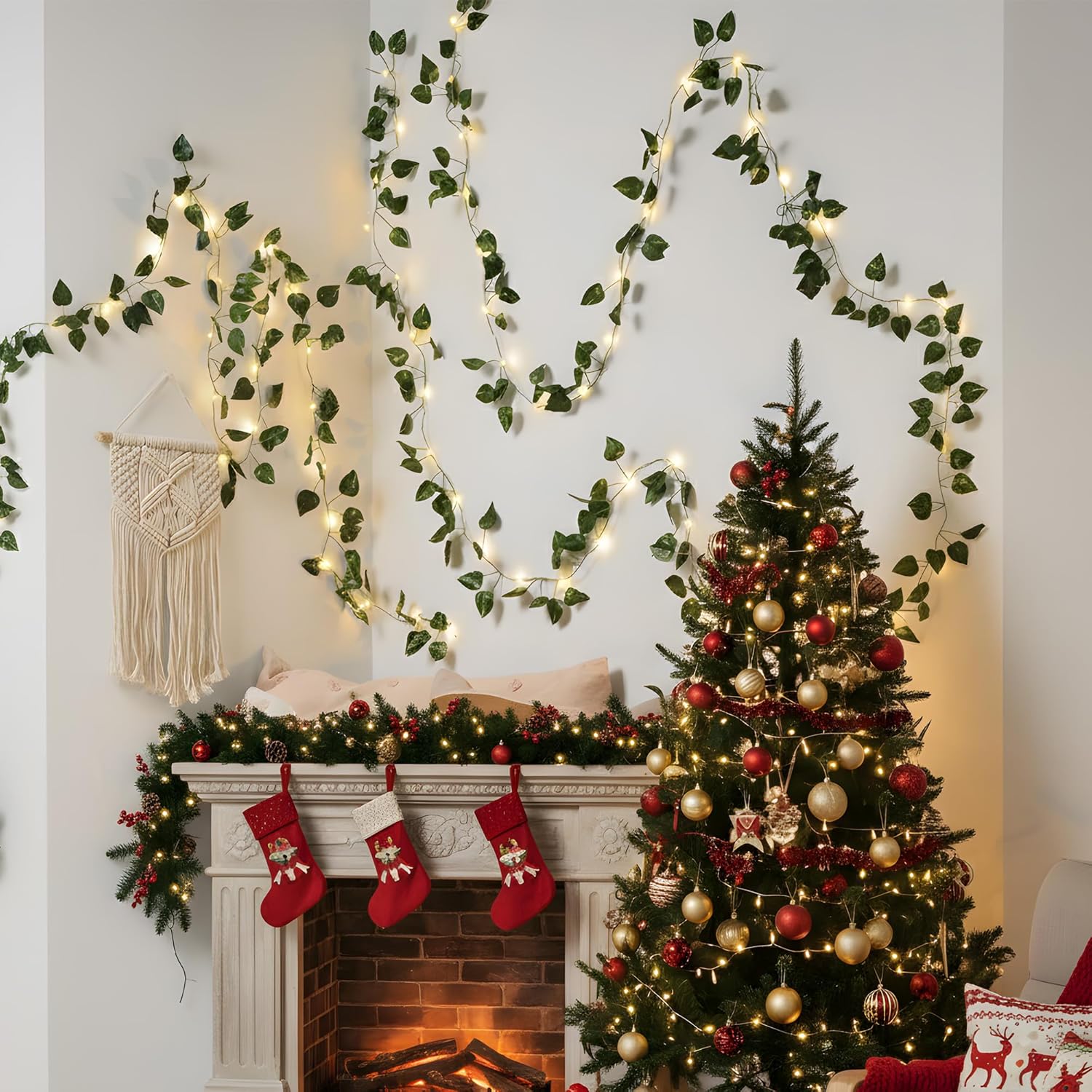 Vine Fairy Lights for Bedroom Wall, 23FT 73 LED Vine String Lights, USB/Battery Powered, Faux Pothos Garland with Light for Dorm Room, Wedding, Party & Home Decor, Warm White