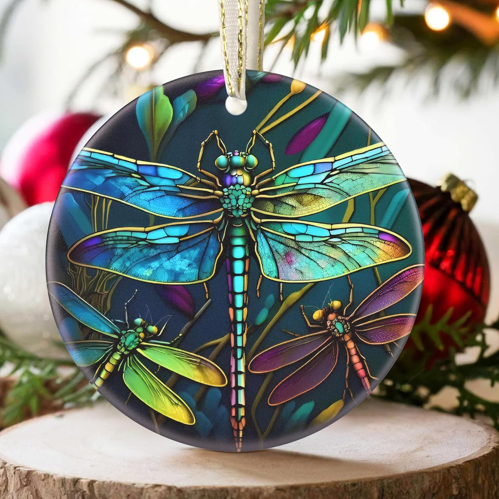 Dragonfly 2025 Christmas Tree Ornament - Christmas Decoration, Round Ceramic Holiday Decor, Gift Idea for Friends
