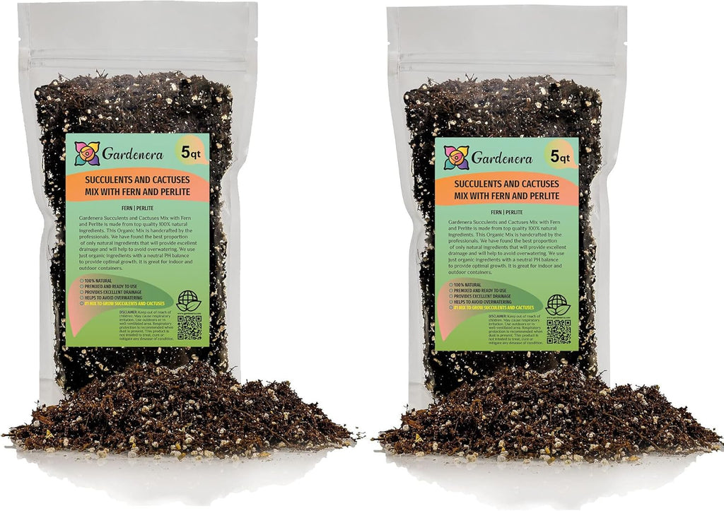 Gardenera Fern + Perlite Soil Mix - 10 Quart - for Repotting and Planting Succulents and Cactuses (2 Bags of 5 Quart)
