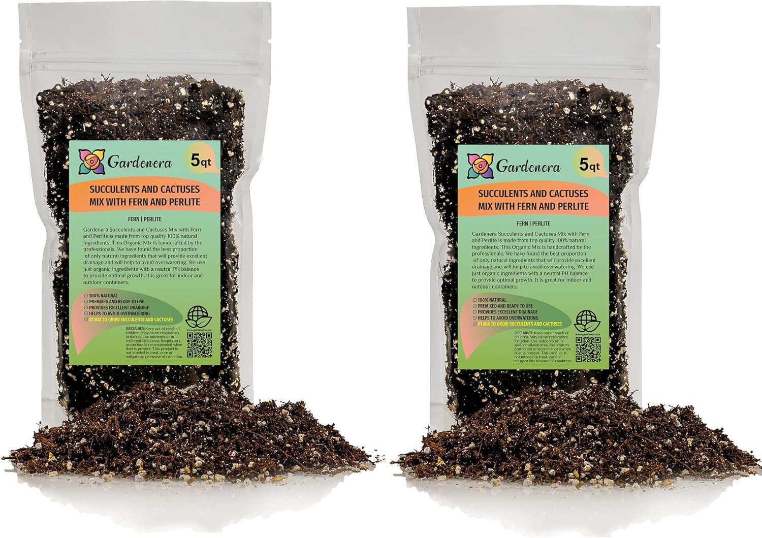 Gardenera Fern + Perlite Soil Mix - 10 Quart - for Repotting and Planting Succulents and Cactuses (2 Bags of 5 Quart)