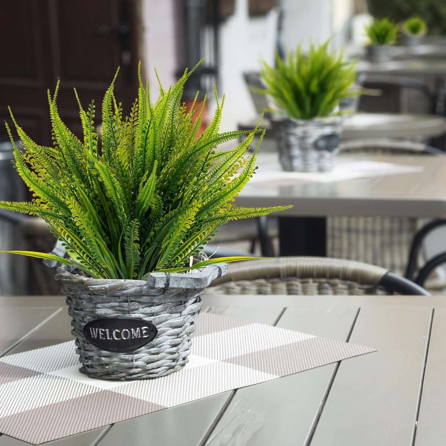 12 Bundles Artificial Plants Outdoor Fake Boston Fern Greenery with Flowers Faux UV Resistant Shrubs Garden Patio Porch Window Box Farmhouse Hanging Decor(Green)
