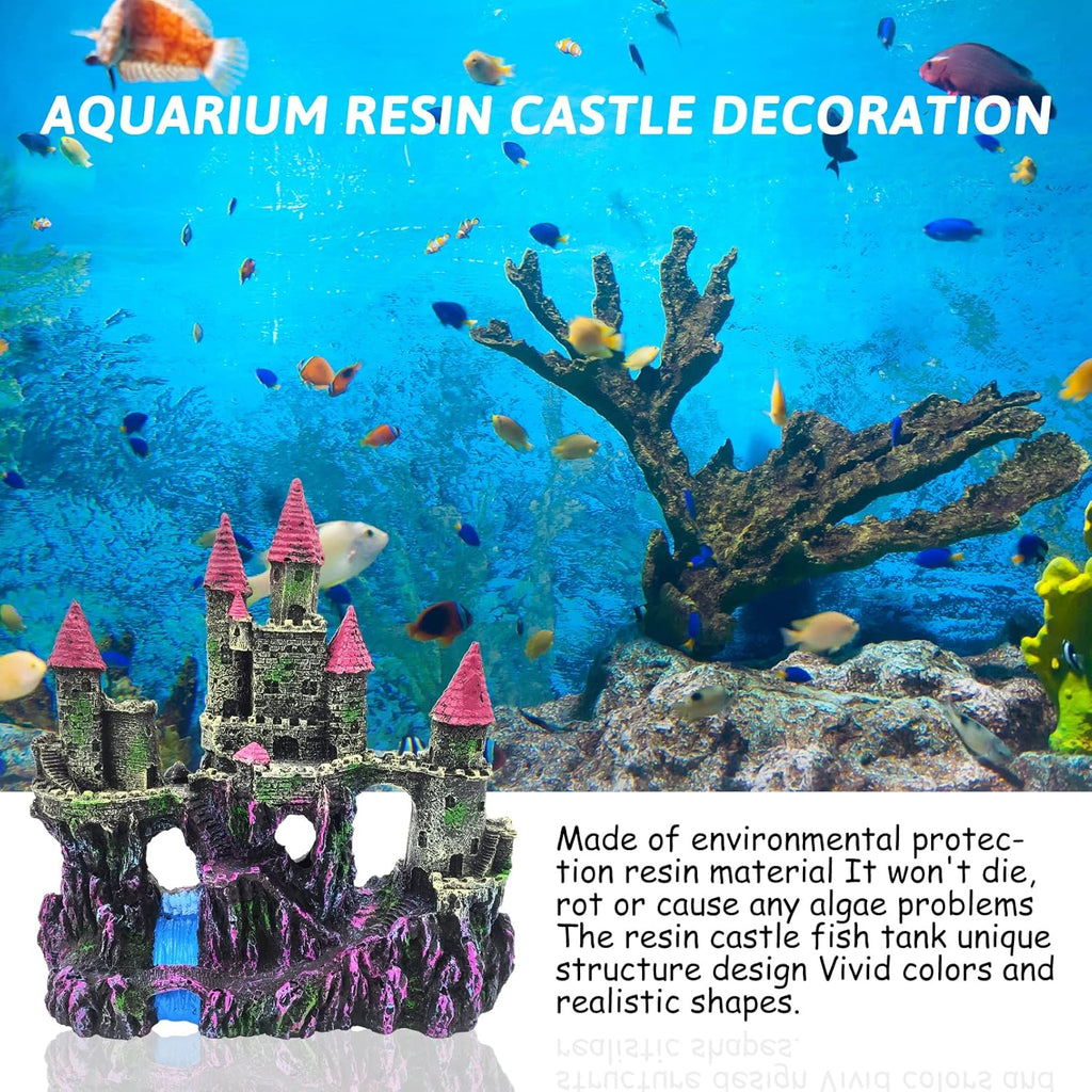 PINVNBY Aquarium Resin Castle Decoration,Fish Tank Driftwood Castle Cave Hideouts House Plants Supplies Accessories(Pink)