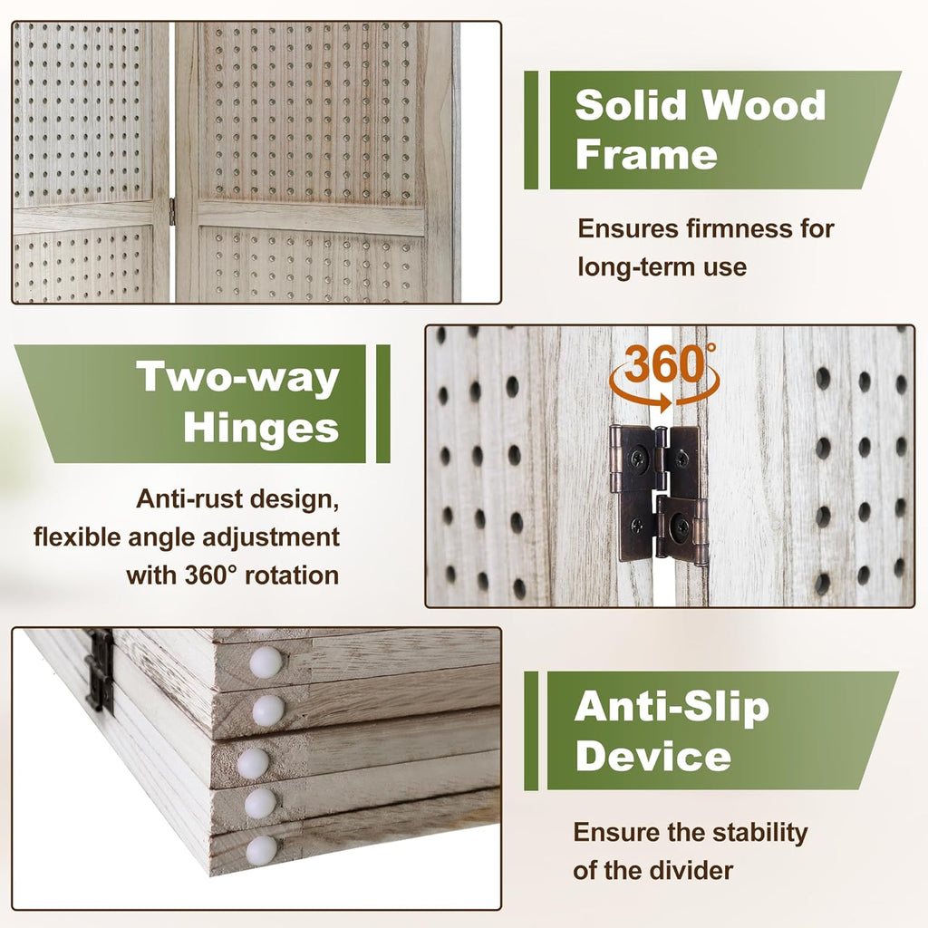 NicBex 6 Panel Pegboard Display,5.6FT Wood PegBoard Room Dividers,Folding Privacy Screens Portable Freestanding Display Board for Craft/Art Shows,Room Separation,Natural Wood